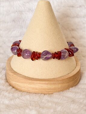 Handcrafted Amber Chip & Amethyst Gemstone Bracelet